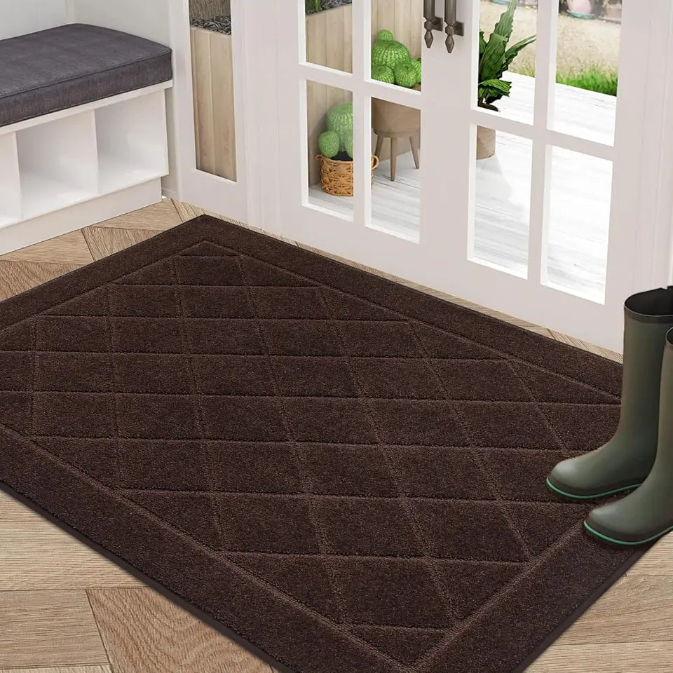 32x48 Brown Embossed Diamond Lattice with Border Door Mats