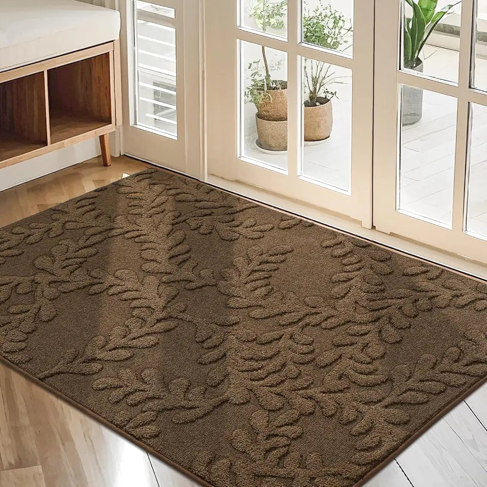 32x48 Brown Prominent Embossed Leaf Stylish Door Mats