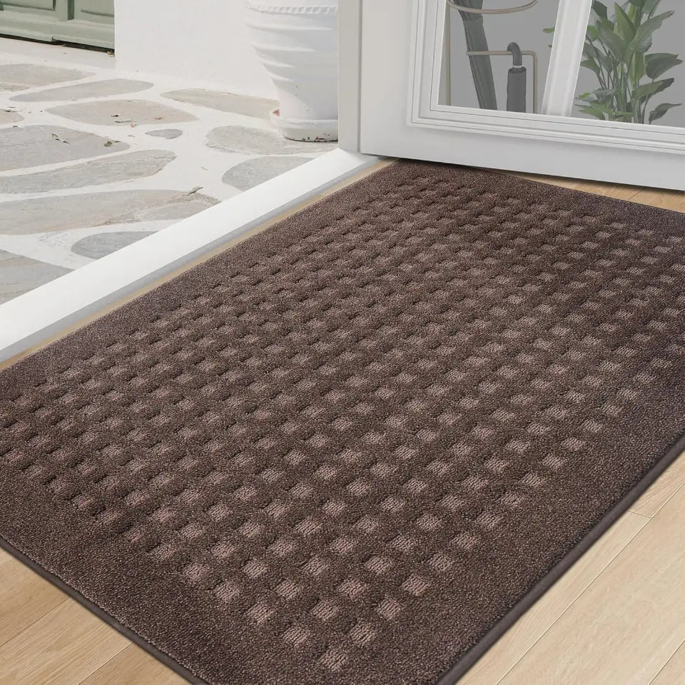 32x48 Dark Brown Embossed Waffle Pattern Front Door Mats