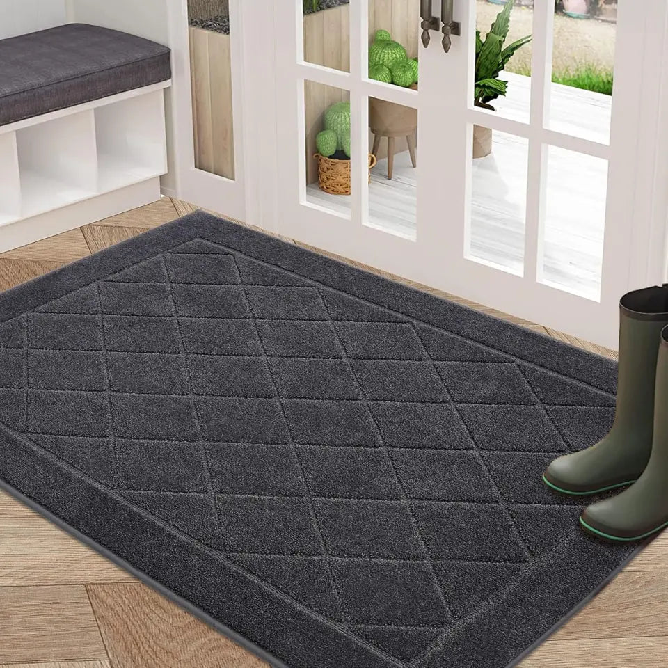 32x48 Dark Grey Embossed Diamond Lattice with Border Door Mats
