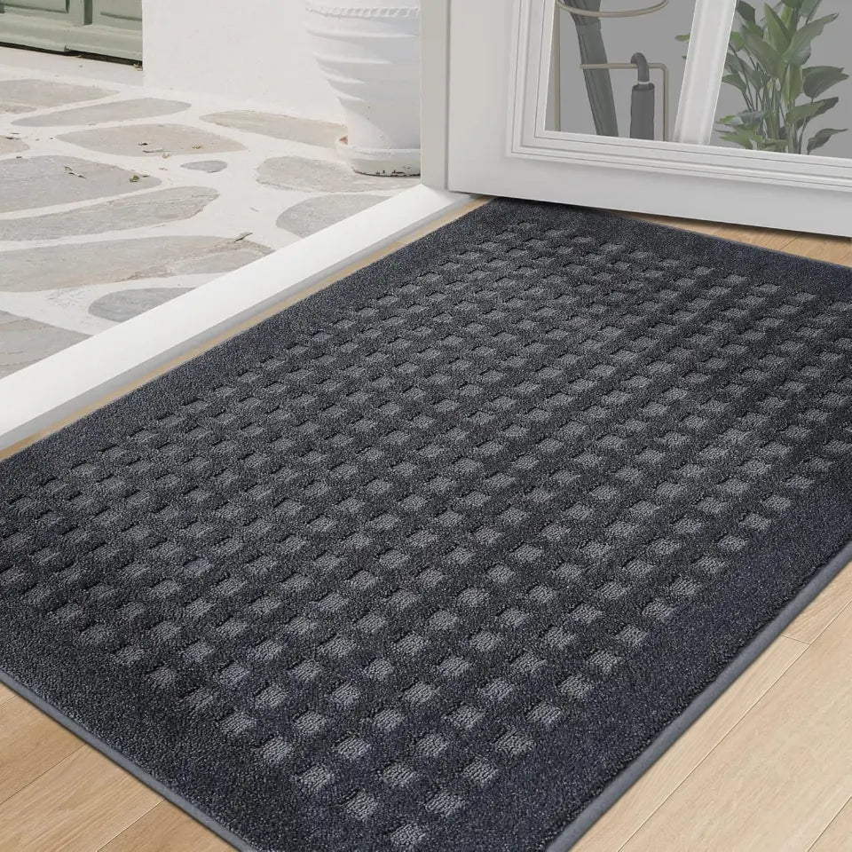32x48 Dark Grey Embossed Waffle Pattern Front Door Mats