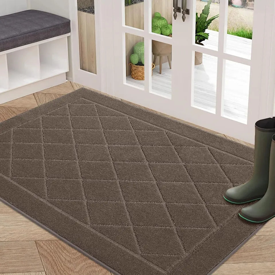 32x48 Light Brown Embossed Diamond Lattice with Border Door Mats