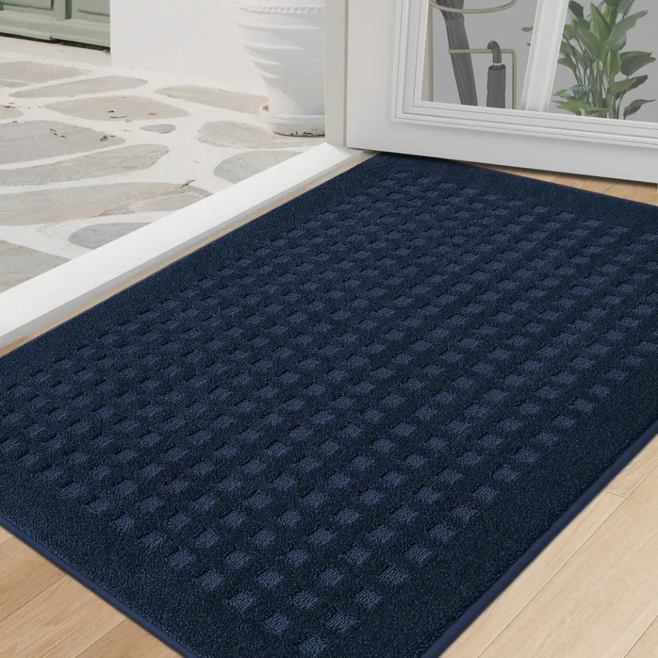32x48 Navy Blue Embossed Waffle Pattern Front Door Mats