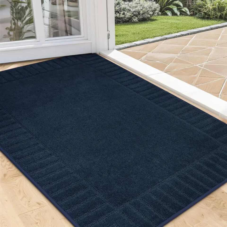 Solid Colored Striped Border Dirt Trapper Door Mat