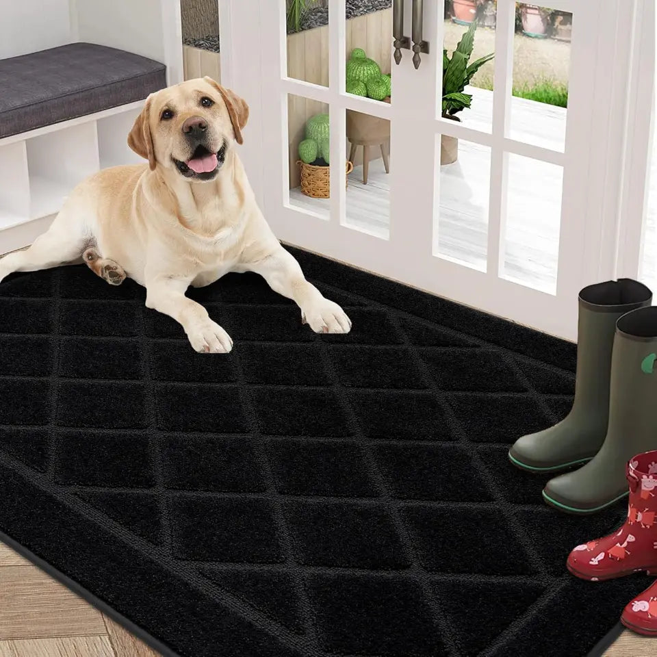 36x60 Black Embossed Diamond Lattice with Border Door Mats