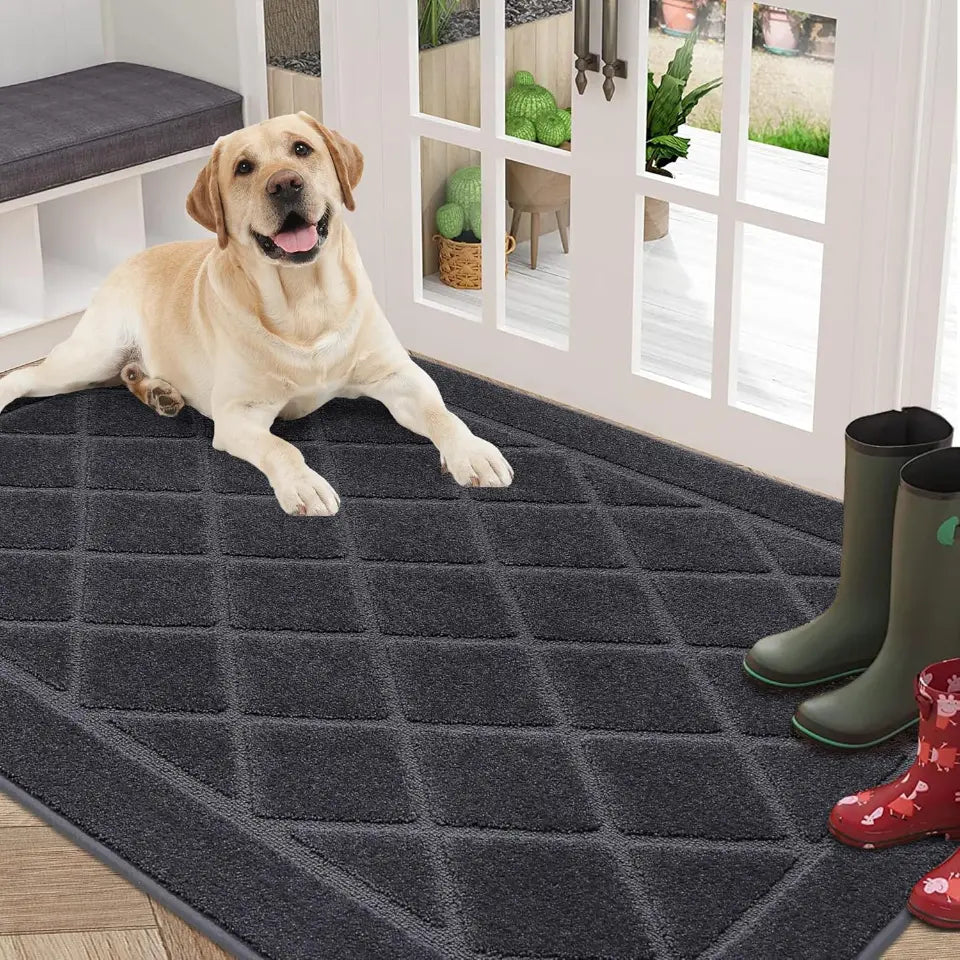 36x60 Dark Grey Embossed Diamond Lattice with Border Door Mats