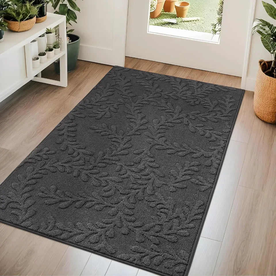 36x60 Dark Grey Prominent Embossed Leaf Stylish Door Mats