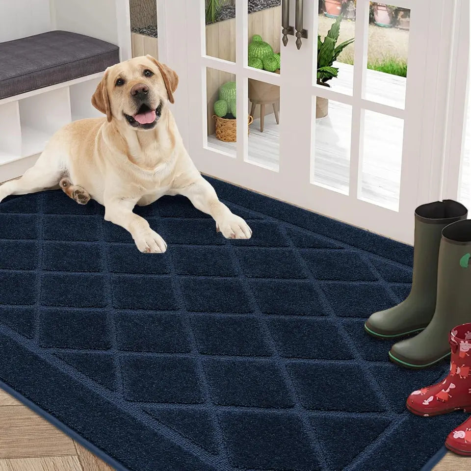 36x60 Navy Blue Embossed Diamond Lattice with Border Door Mats