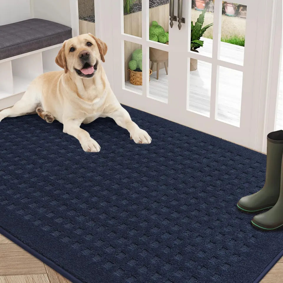 36x60 Navy Blue Embossed Waffle Pattern Front Door Mats