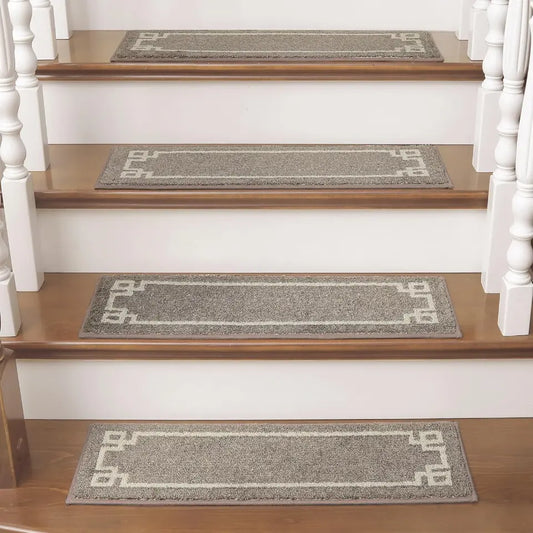 4pcs Beige Classic Framed Modern Stair Rugs Set