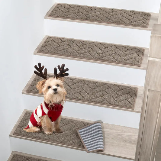 Beige Herringbone Pattern Slip Resistant Mats for Steps