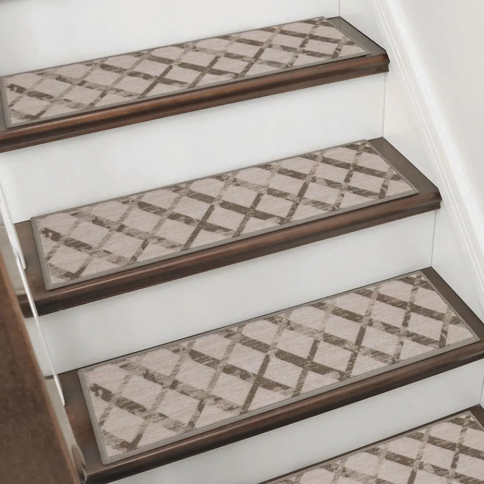 Beige and Brown Vintage Herringbone Patterns Stair Mats Set