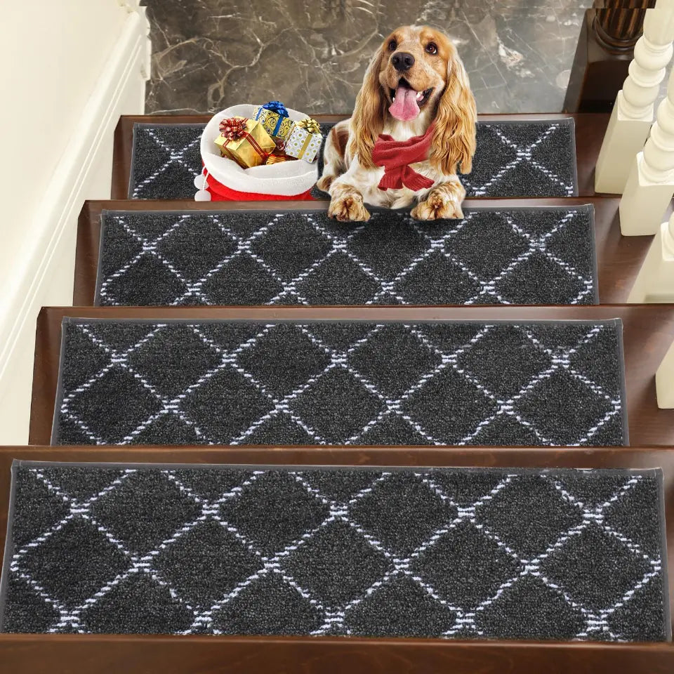 Black 4pcs Diamond Lattice Modern Carpet on Stairs Set