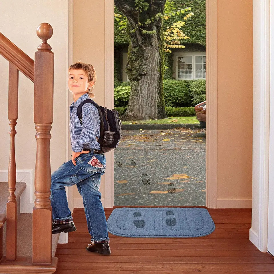 Blue D Shaped Kitchen Rug Putted on Entryway