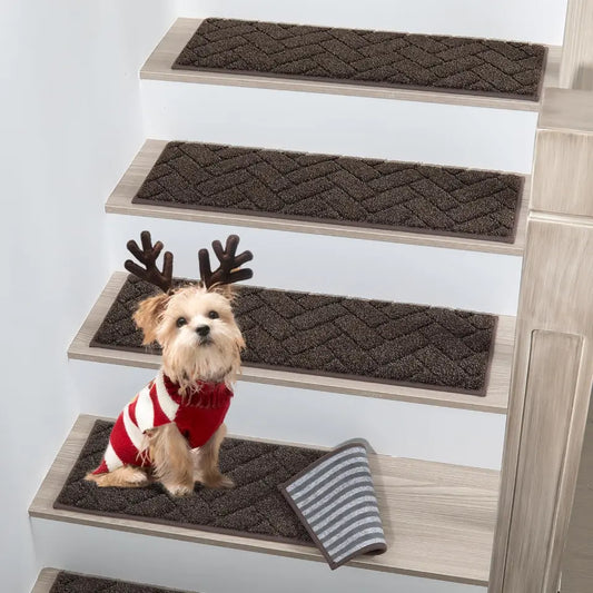Brown Herringbone Pattern Slip Resistant Mats for Steps