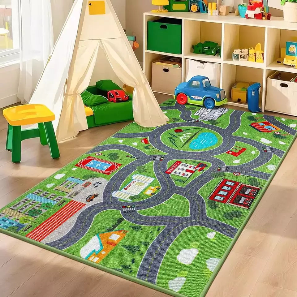 City Traffic Road Play Mat for Playroom Beqhause