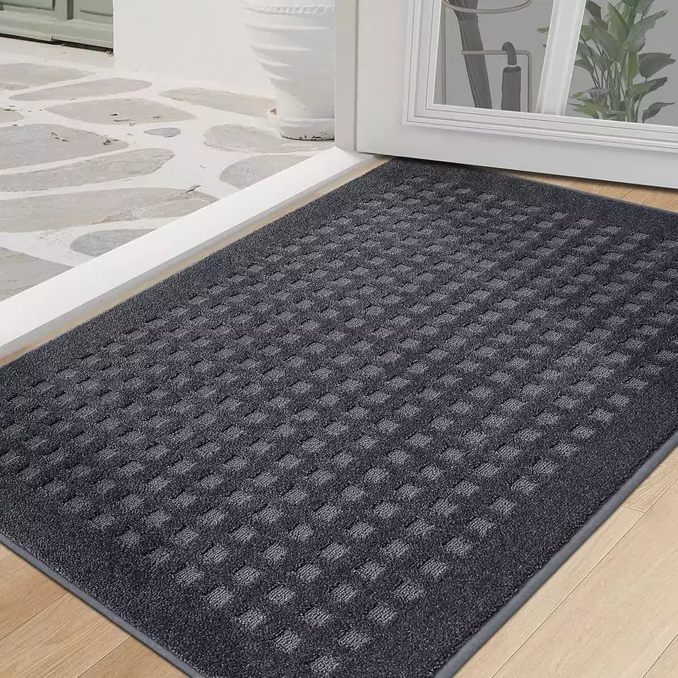 Dark Grey Embossed Waffle Pattern Front Door Mats