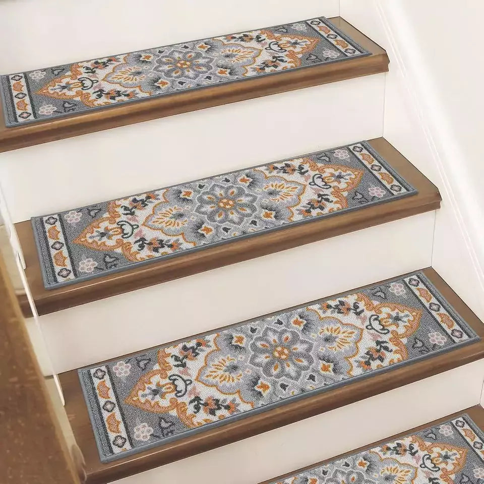 Floral Patterns on Grey Stair Treads Set