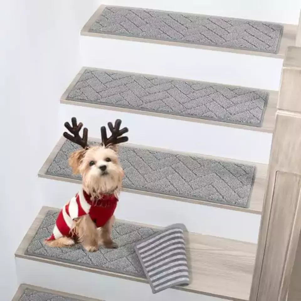 Grey Herringbone Pattern Slip Resistant Mats for Steps
