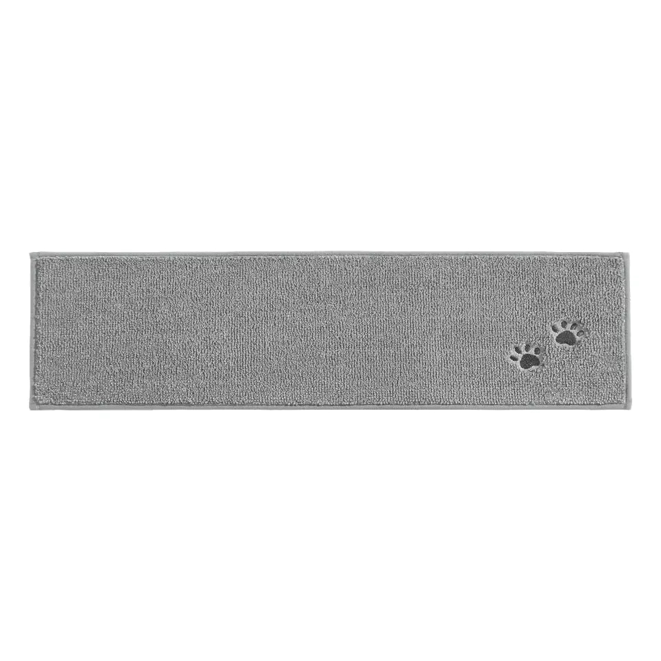 Grey Embroidered Dog Paw Prints Carpet Stair Treads Set