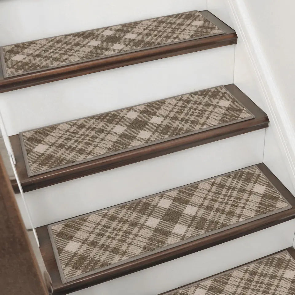 Grey and Brown Modern Diamond Patterns Stair Mats Set