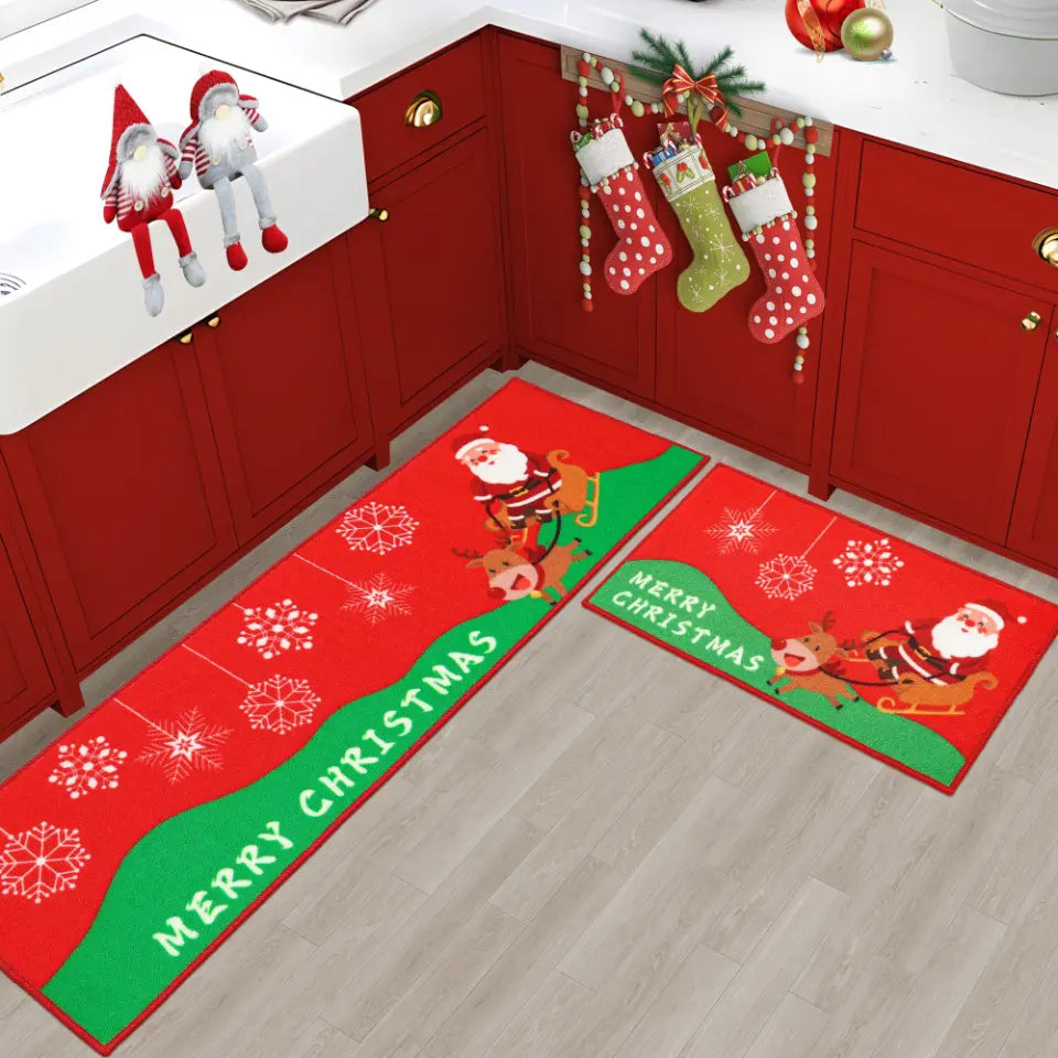 Kitchen with Santa Claus Christmas Kitchen Mat Sets