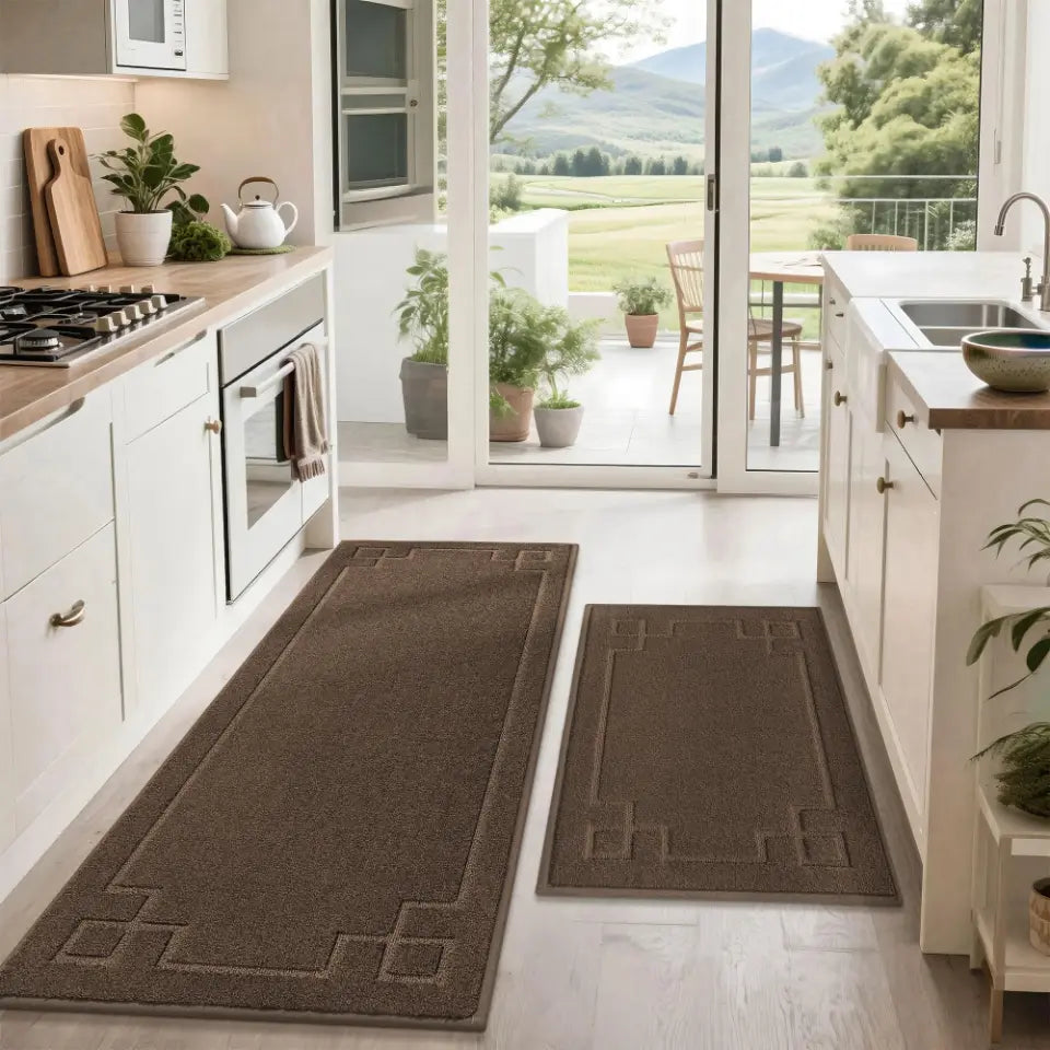 Large Brown Classic Framed Large Kitchen Rugs Set