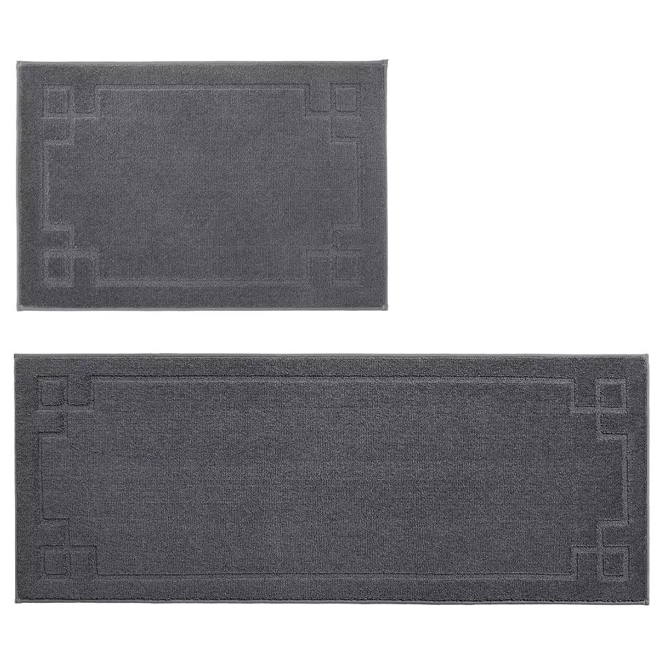 Large Dark Grey Classic Framed Large Kitchen Rugs Set