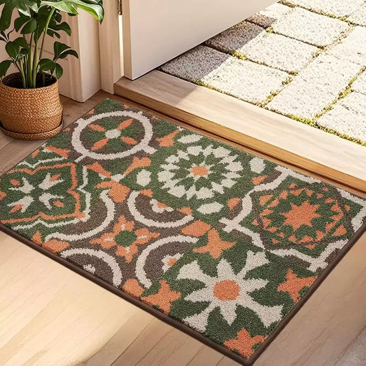 Orange & Green Shades of Geometric Shape Retro Doormat