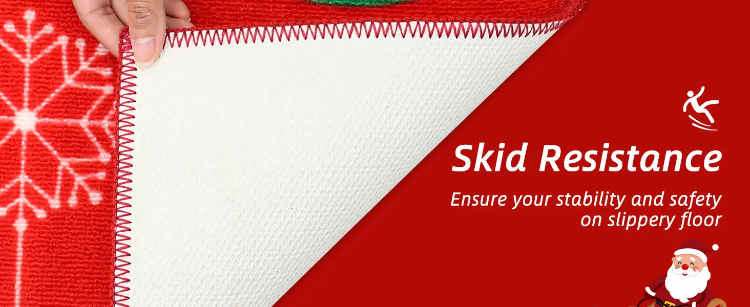 Santa Claus Pattern Christmas Kitchen Mat Sets with Non Slip Latex Backing