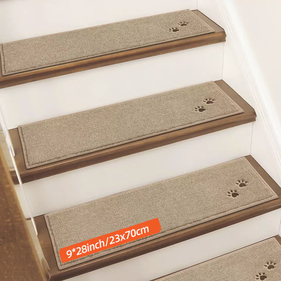 Size of Beige Embroidered Dog Paw Prints Carpet Stair Treads