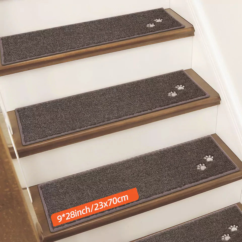 Size of Brown Embroidered Dog Paw Prints Carpet Stair Treads