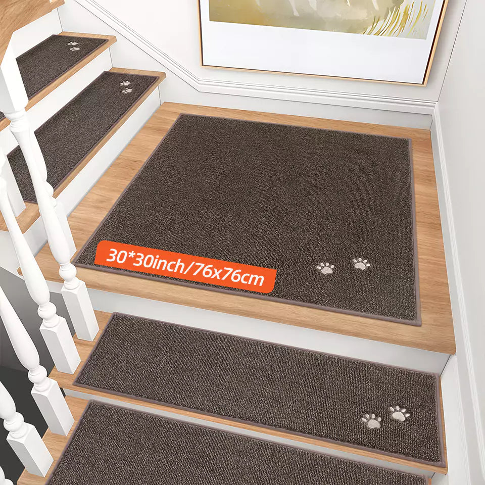 Size of Brown Embroidered Dog Paw Prints Stair Corner Mat