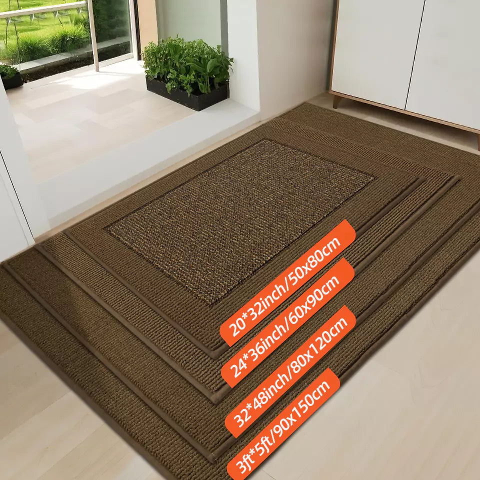 Size of Brown Solid Colored Bordered Non-Slip Washable Entrance Carpet