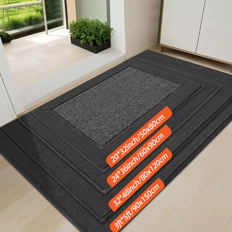 Size of Charcoal Solid Colored Bordered Non-Slip Washable Entrance Carpet