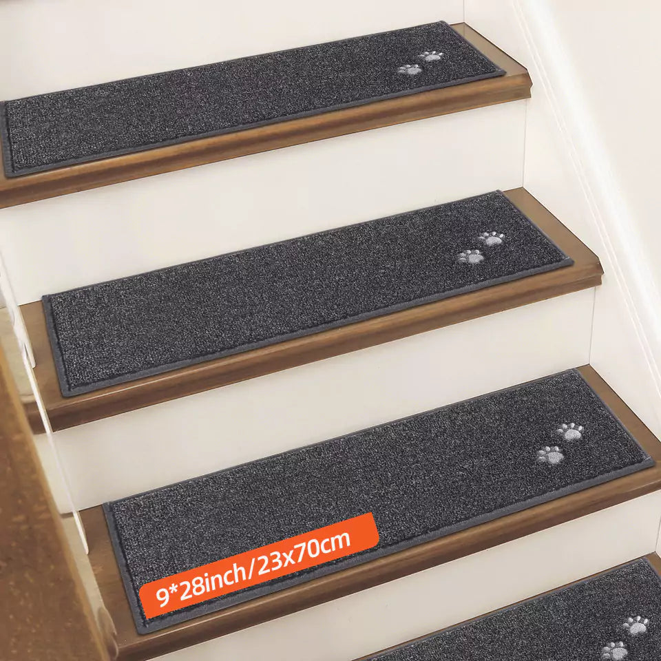 Size of Dark Grey Embroidered Dog Paw Prints Carpet Stair Treads