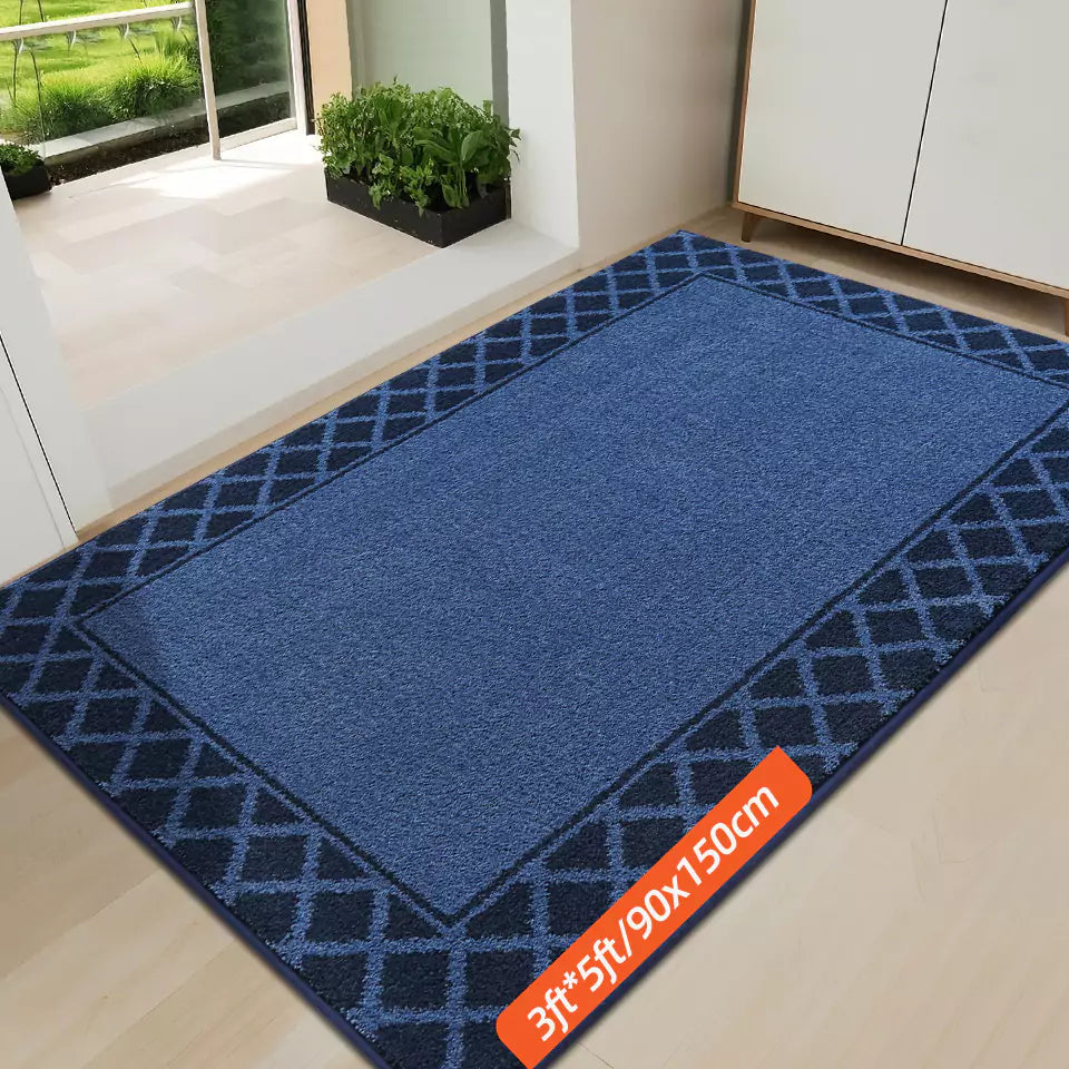Size of Navy Blue Diamond Lattice Bordered Non Slip Indoor Front Door Mat
