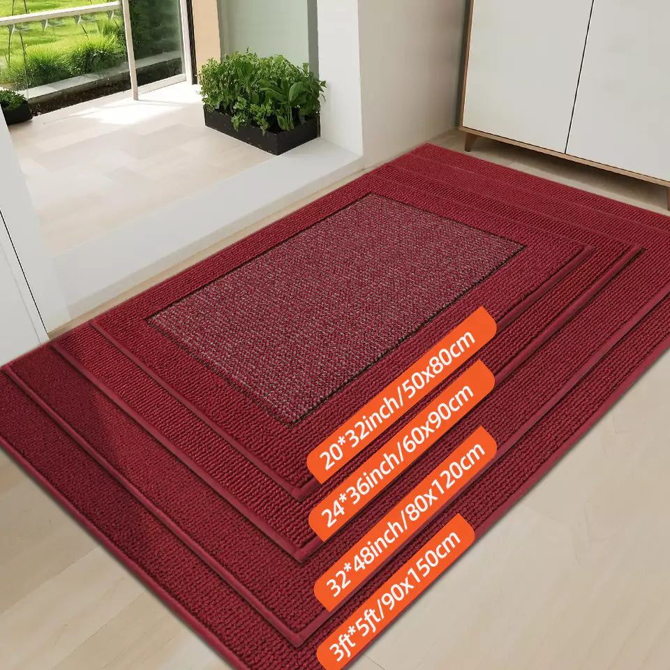 Size of Red Solid Colored Bordered Non-Slip Washable Entrance Carpet