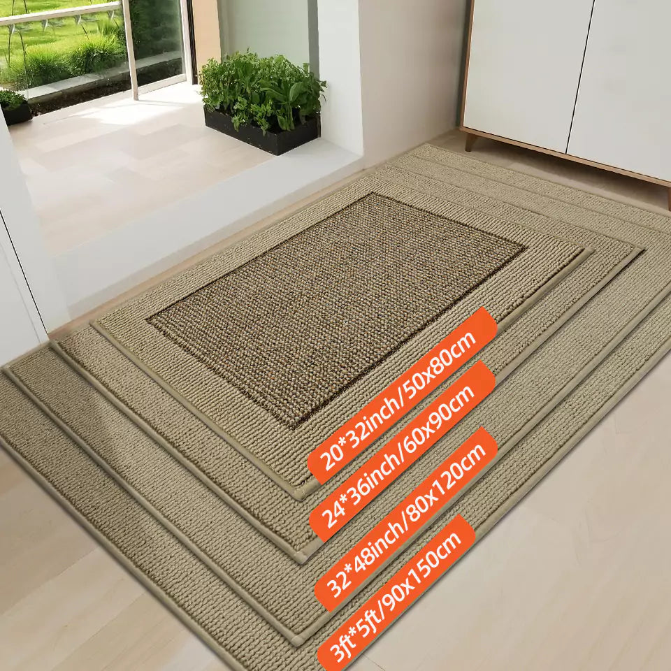 Size of Taupe Solid Colored Bordered Non-Slip Washable Entrance Carpet