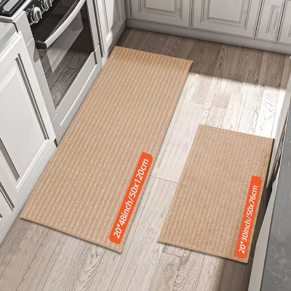 Size of Beige Horizontal Striped Kitchen Area Rugs Set