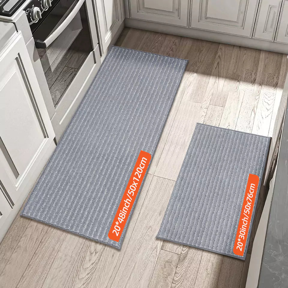 Size of Light Grey Horizontal Striped Kitchen Area Rugs Set