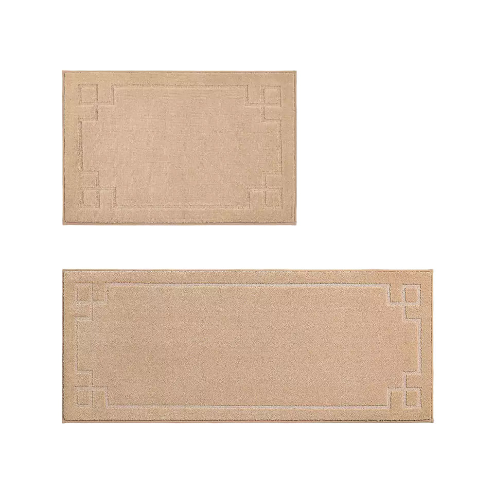 Small Beige Classic Framed Large Kitchen Rugs Set