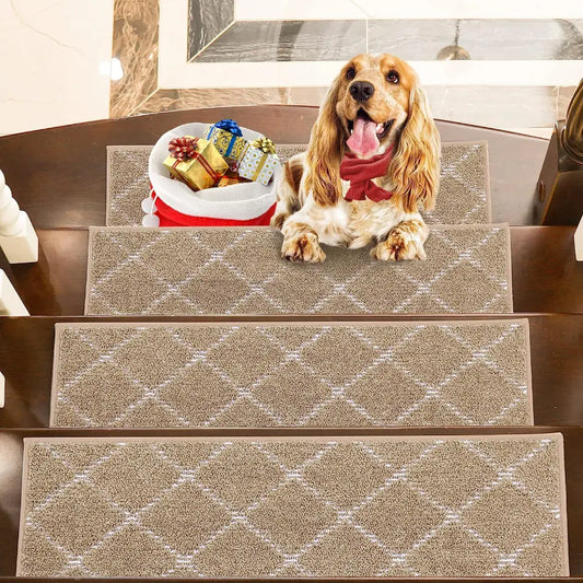 Taupe 4pcs Diamond Lattice Modern Carpet on Stairs Set
