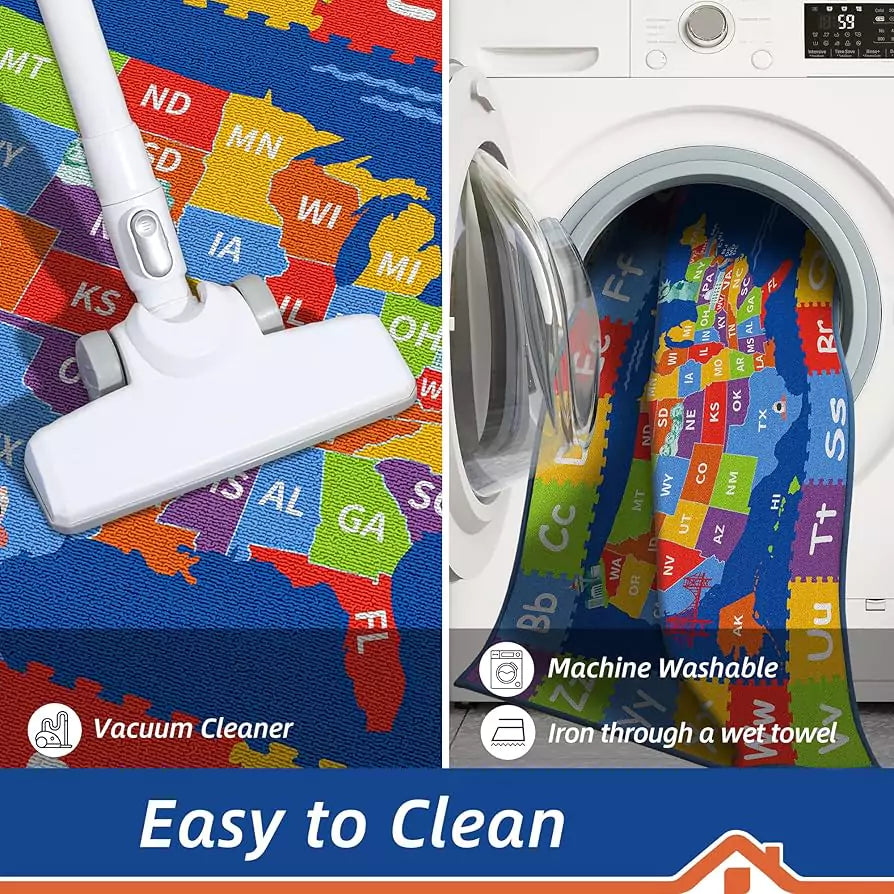 Beqhause Play Mats featuring colorful maps, easy to clean with vacuum or machine wash