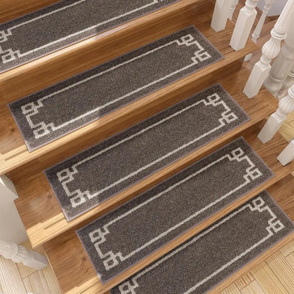 15pcs Brown Classic Framed Modern Stair Rugs Set