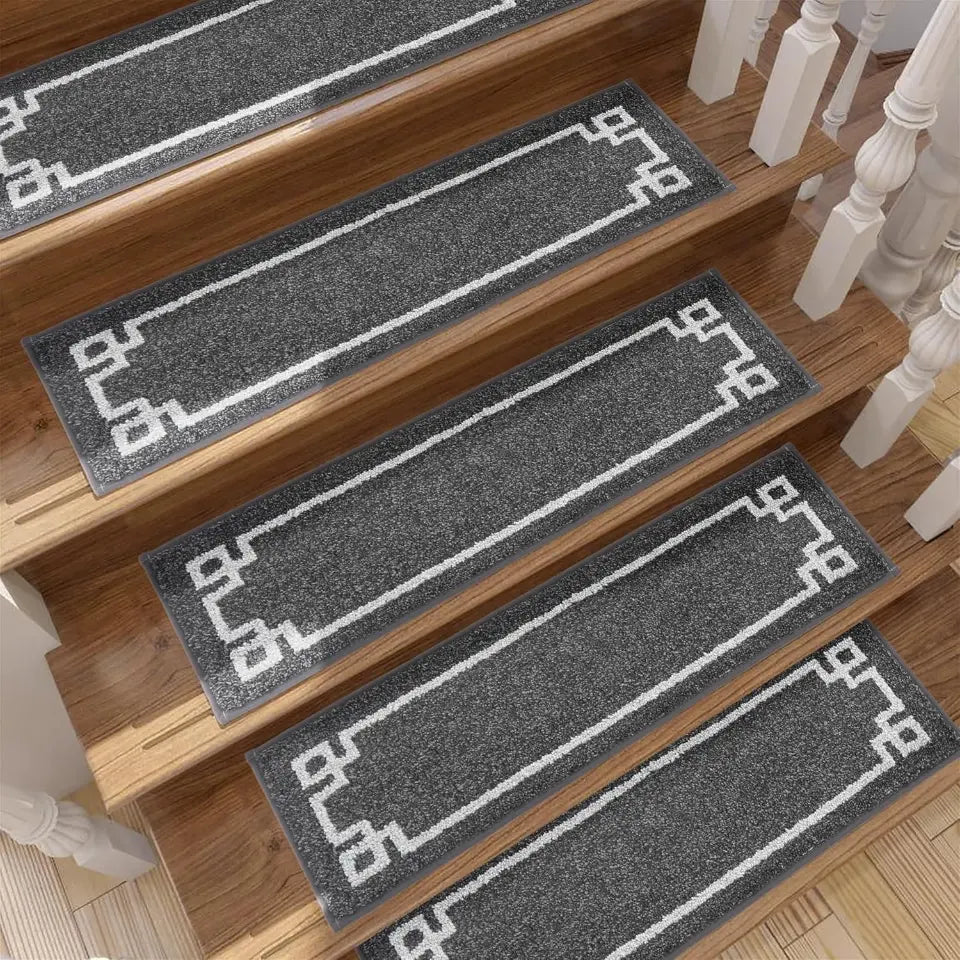 15pcs Dark Grey Classic Framed Modern Stair Rugs Set