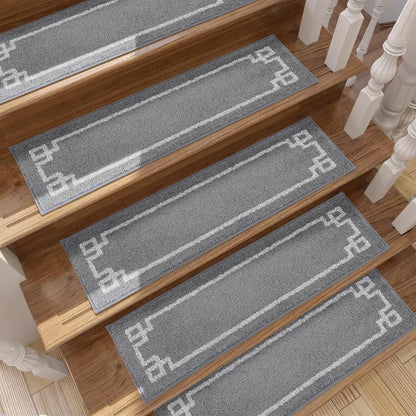 15pcs Grey Classic Framed Modern Stair Rugs Set