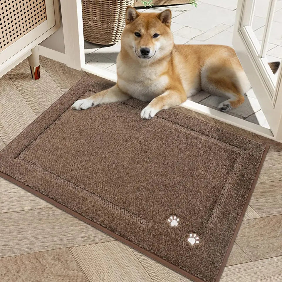 20x32 Brown Embroidered Dog Paw Prints Mud Rug for Dogs