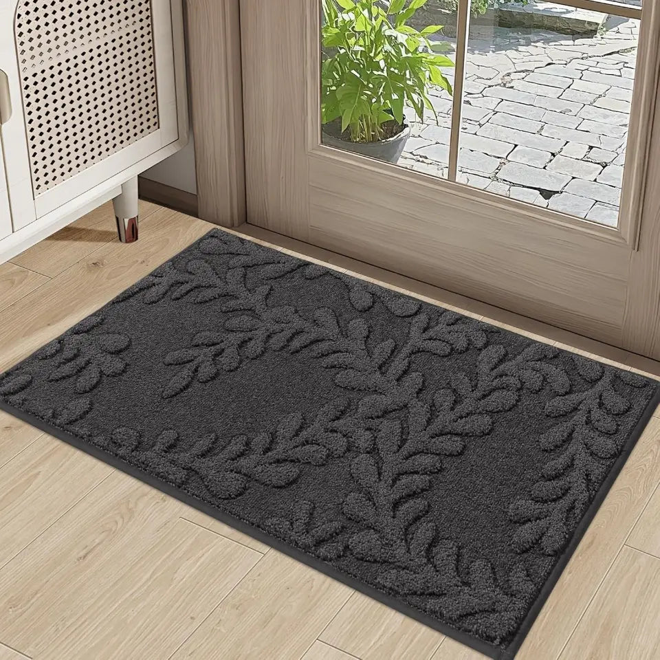 20x32 Dark Grey Prominent Embossed Leaf Stylish Door Mats