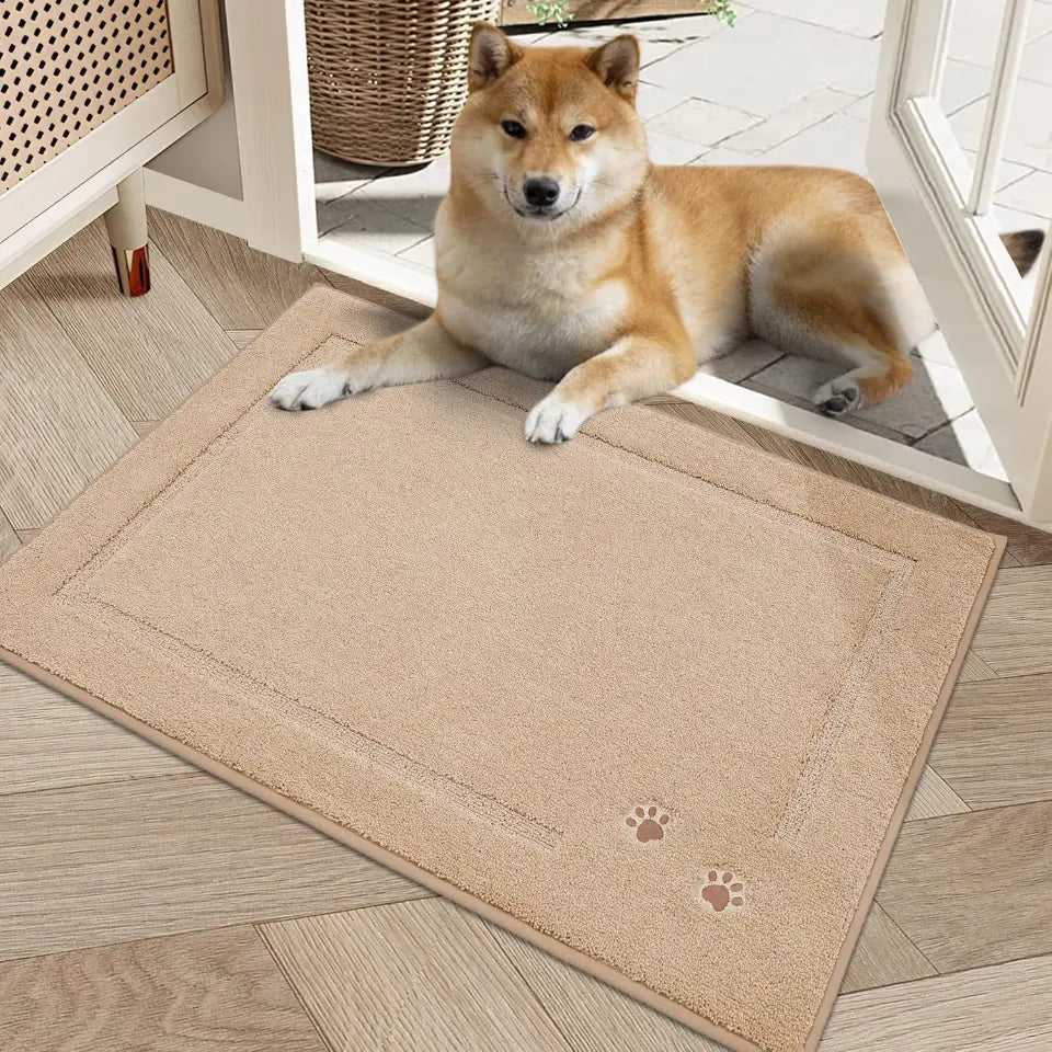 20x32 Taupe Embroidered Dog Paw Prints Mud Rug for Dogs